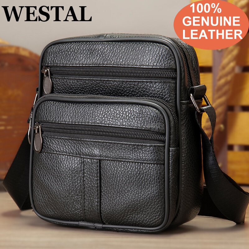 حقائب كتف من الجلد الأصلي للرجال من Westal ، حقيبة صغيرة Crossbody Messenger ، مصمم بسحاب ، زوج ، هدية للحفلات