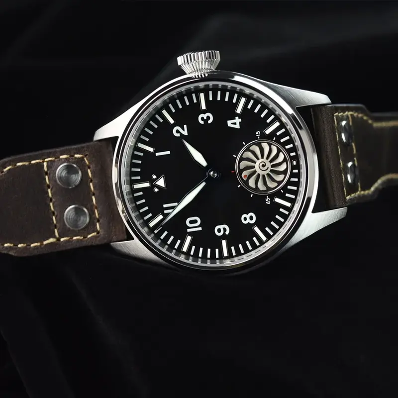 นาฬิกานักบินกังหัน hruodland ออกแบบได้ตามต้องการสำหรับผู้ชาย BGW-9แบบ ST3620คริสตัลแซฟไฟร์เรืองแสงหน้าปัดฝ้า