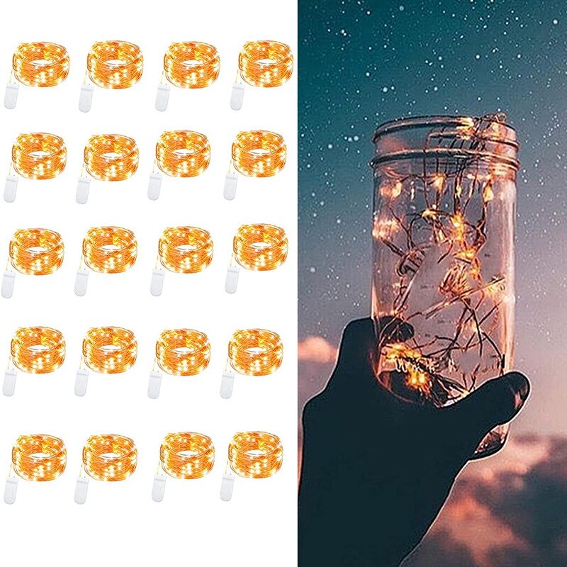 20 Pack Led Fairy Lights Battery Operated,3.3Ft 20 LED Copper Wire Warm White Firefly Jar Lights,Waterproof Lights