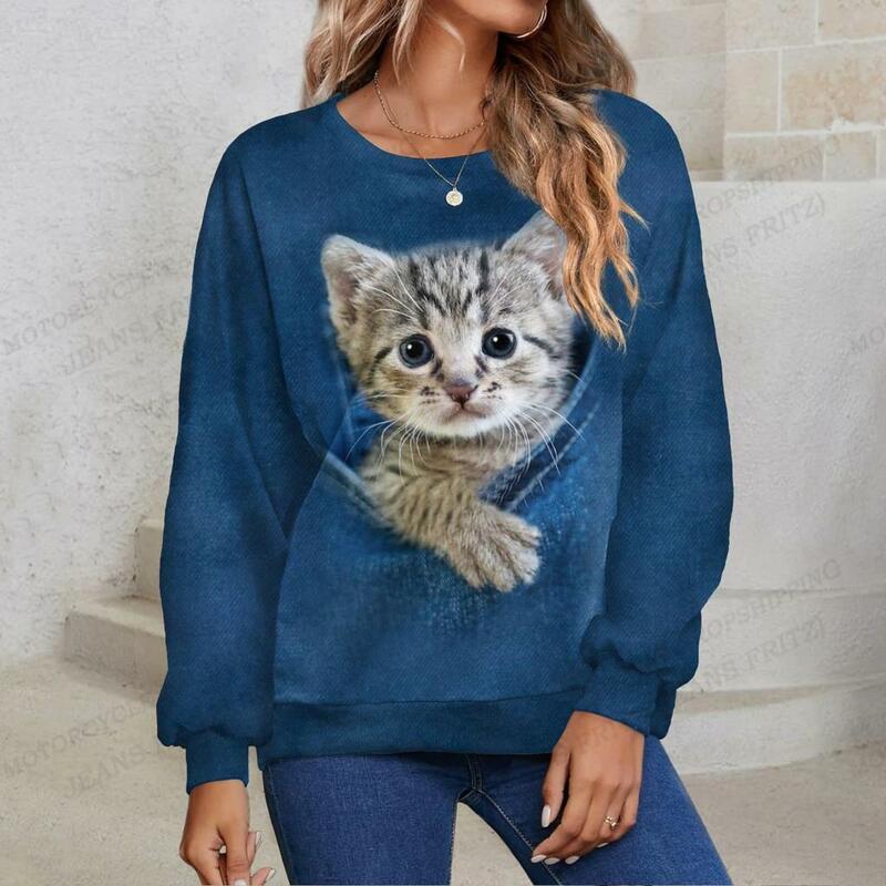 Lovely Dog Hoodie Women Fashion Sweatshirt Girl Coats Animal Cat Hoodie Women's Clothing Kawaii Pullovers Y2K Falls Round Neck