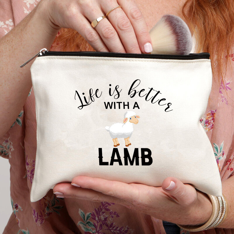 Life Is Better with A Lamb estuche de maquillaje Kawaii, bolsa de tela de viaje, organizador, bonito embrague con cremallera, billetera de compras