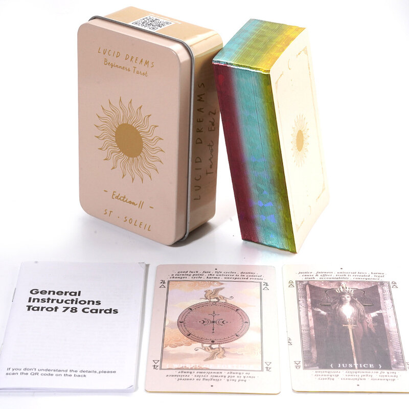 Sonhos Tarot Bruxas Tarot Cartões Tin Box Card Edge Gild para Adivinhação Uso Pessoal Os melhores presentes para amantes do cartão de Tarot