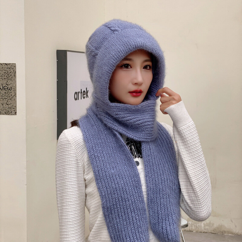 Women casual acrylic knitted hat Warm scarf sets Solid fleece inside thickened  beanie caps Skullies windproof skullcap