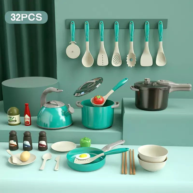 32pcs Kids Kitchen Cooking Toy Set finta di cucinare cibo gioca con pentole pentole utensili pentole gioca giochi di ruolo giocattoli ragazzi ragazze