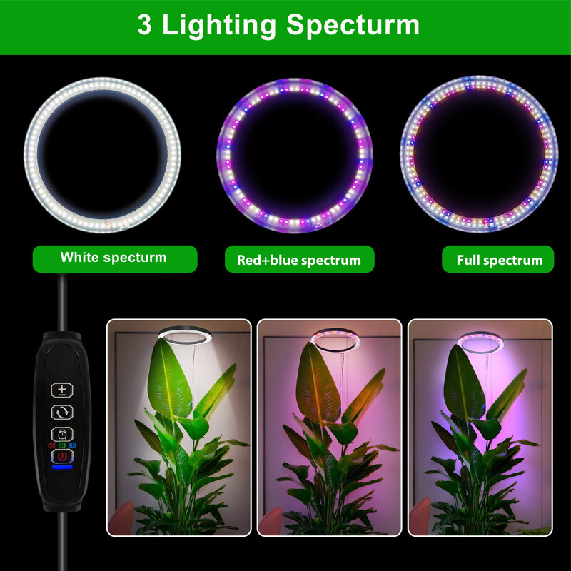 โคมไฟแอลอีดีไฟพืชเติบโตสำหรับพืชในร่มหรี่แสงได้ปรับความสูงได้5V อัตโนมัติจับเวลาสำหรับพืชขนาดใหญ่
