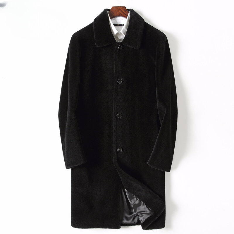 2023 남성용 루즈 리얼 밍크 모피 칼라 재킷, 남성용 진짜 모피 따뜻한 코트, 긴 단색 아우터, F320, 겨울 패션