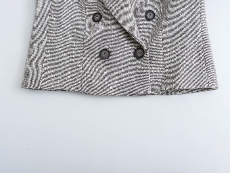 Frauen neue Mode Fischgräten muster Twill kurz geschnittenen zweireihigen schlanken Blazer Mantel Vintage Langarm weibliche Oberbekleidung chic