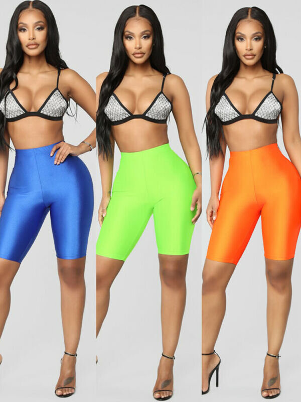 Shiny Skinny Shorts Women Summer High Waist Yoga Push Up Tights Compression Tummy Control Workout Athletic Sport Gym Fitness