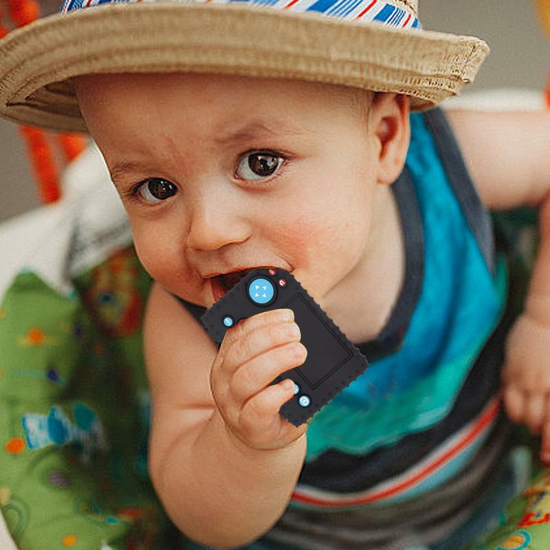 Mainan gigitan kamera, bentuk kamera gigitan silikon lembut silikon untuk anak laki-laki perempuan usia 3 bulan