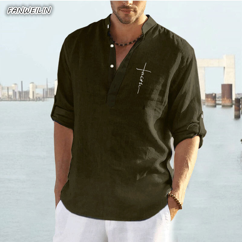 男性用長袖リネンシャツ,文字がプリントされたシャツ,スタンドカラー,黒のシャツ,特大,秋,新しいコレクション2023