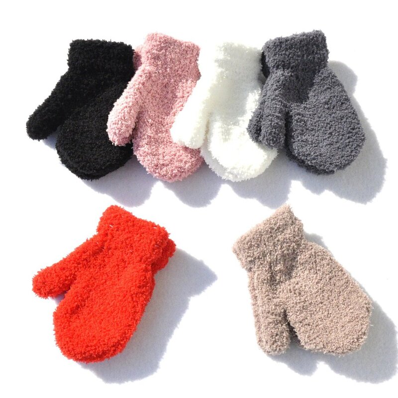 Warmom Plush Thick Warm Baby Gloves Winter Plus Velvet Mittens Children Kid Coral Fleece Full Finger Gloves For 1-4Y Kids Gloves