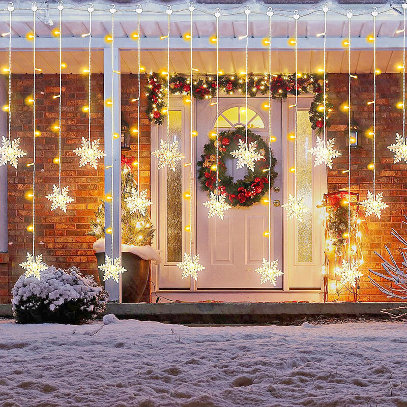 Cortina de luces de copo de nieve de Navidad, cadena de luces de cascada, decoración al aire libre, Hada de caída de 5M, luces Led para jardín, fiesta, vacaciones