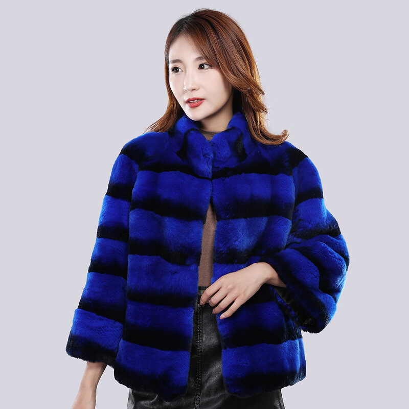 Casaco de pele de coelho real Rex para mulheres, casaco de inverno quente, casaco curto feminino, pele natural genuína, novo estilo, luxo, 2022