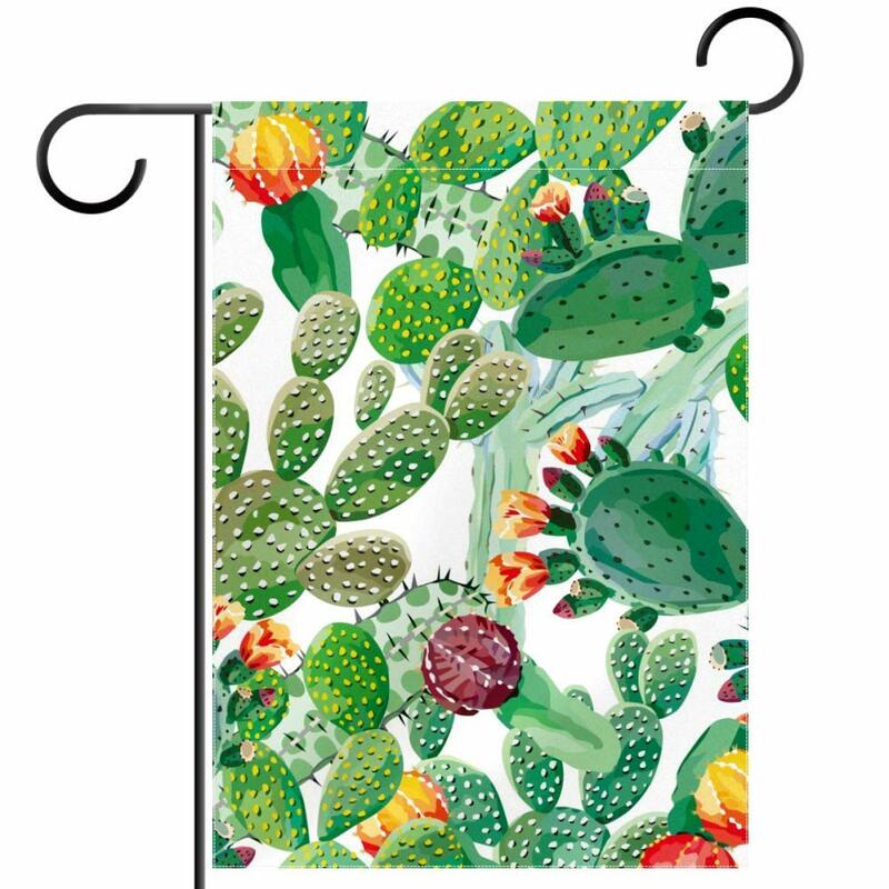 Bandera de jardín de Cactus verde, acuarela, Southwest Desert, suculenta, patio, plantas, bienvenida, doble cara, poliéster, casa, césped