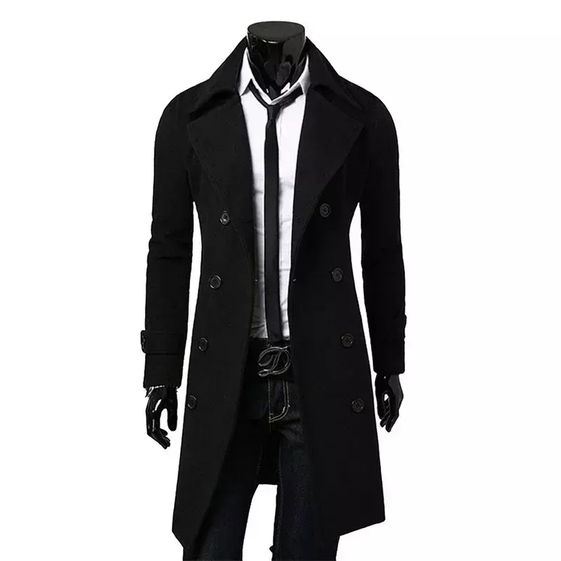 Mantel wol kualitas tinggi untuk pria, mantel Trench berkancing dua baris, jaket wol kualitas tinggi kasual Slim Fit warna Solid musim gugur dan musim dingin 2024