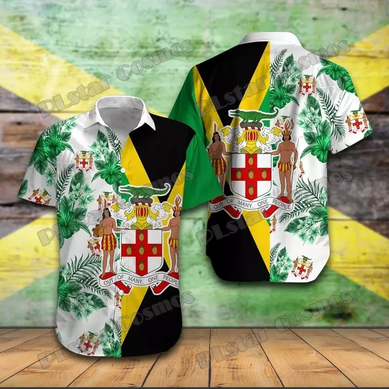 PLstar Cosmos Jamaica Lion Coat Of Arms Hawaii Pattern 3D Printed Mens Hawaiian Shirt Summer Unisex Casual Beach Shirt DXS09
