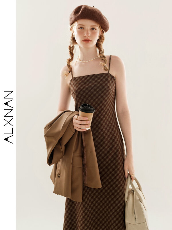 ALXNAN-terno casual solto para mulheres, blazer de peito duplo, lapela vintage, roupas de senhora do escritório, TM00512, outono, 2024