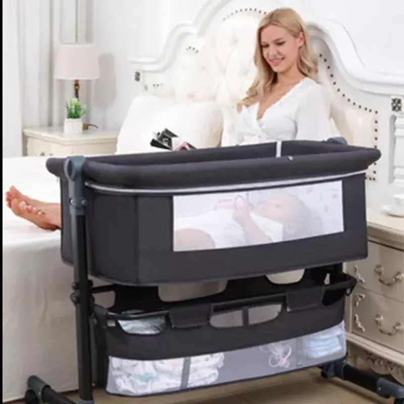 Crib Newborn Bed Splicing Big Bed Baby Shaker Bb Children's Bed Cradle Bed Multi-functional Mobile Foldable