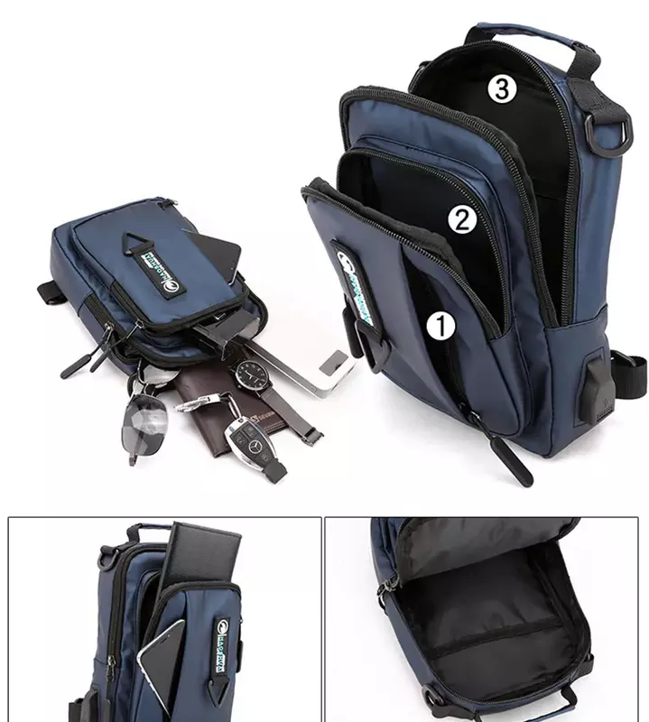 Nylon Cross Body Backpack para Homens, Mochila de Viagem, Messenger Bags, Pacote Militar, Ombro Peito, Masculino, Mochila, USOS Moda, 4