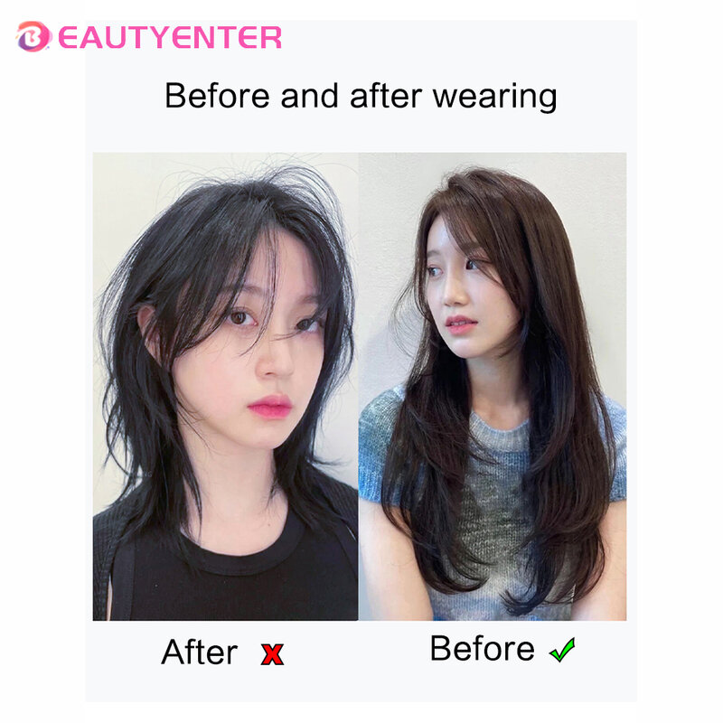 Beauty U-Vormige Haarverlenging Synthetisch Haar Lange Rechte Clip In Hair Extensions Vals Haar Zwart Ren Haarstukken Voor Vrouwen