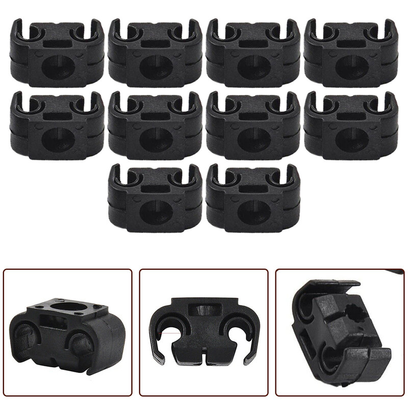 10Pcs Car Double Brake Line Clips Clamps Black For 5mm (3/16") Brake Pipe Engine Compartment Front Lower Rear Parts