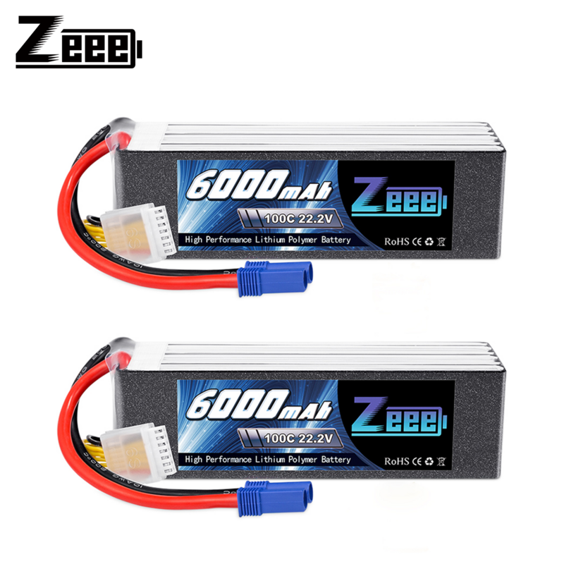 Zeee-Bateria Lipo para Carro RC, Avião RC, Helicóptero, Peças Modelo, Softcase com Plug EC5, 6S, 6000mAh, 22.2V, 100C