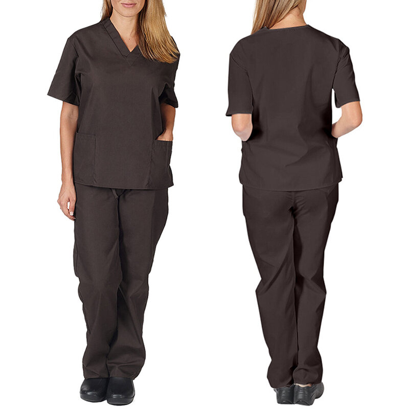 S-2XL 11สี V คอแขนสั้น Care Workers ชุด Soft Breathable คลินิกพยาบาลฤดูร้อนเสื้อกางเกงชุด