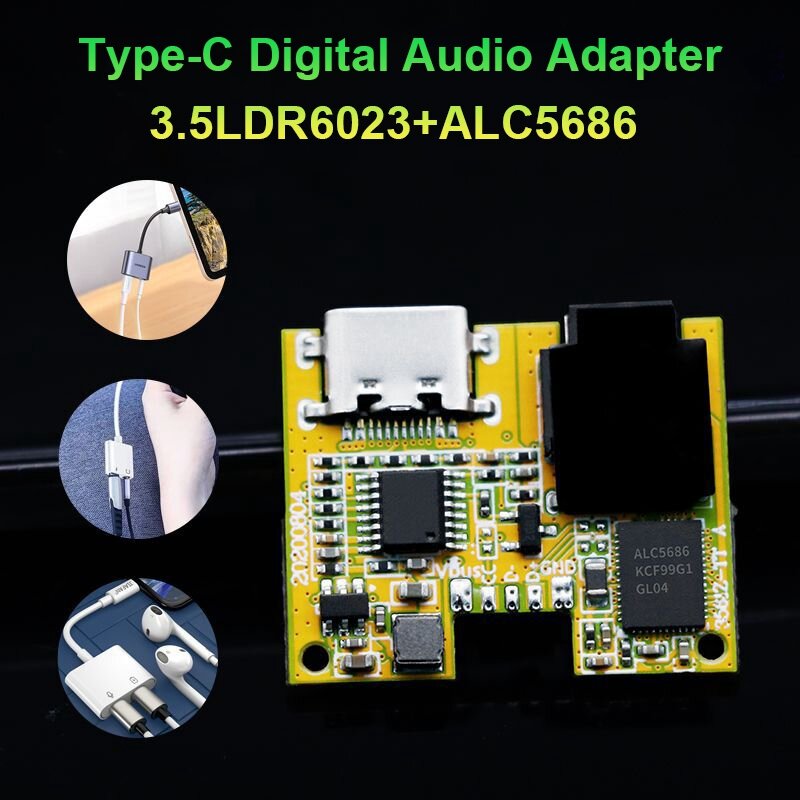 Цифровой аудио адаптер Type-C 3.5LDR6023 + ALC5686, зарядка для прослушивания песен, 2 в 1, цифровая плата декодирования звука