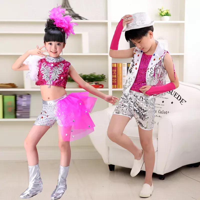 Modern Dance New Poncho Skirt Stage Performance Suit Jazz Dance Performance Costumes Boys and Girls Sequins