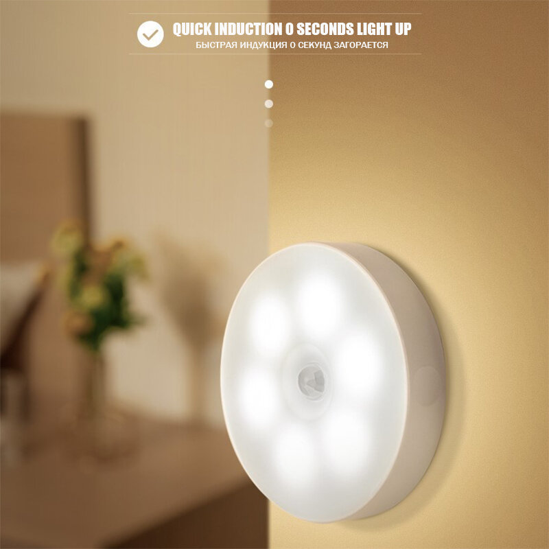 Luz LED con Sensor de movimiento humano para dormitorio, luz nocturna, escaleras, pasillo, habitación, armario, iluminación decorativa, recargable por USB