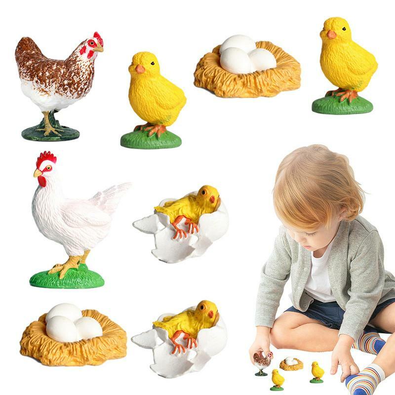 Patung anak ayam kecil 8 buah model Livespan anak ayam kecil mainan ayam edukasi hidup untuk anak laki-laki perempuan pembibitan anak-anak