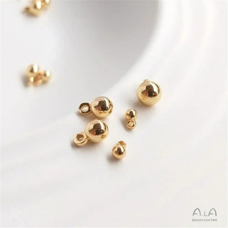 14K emas disepuh padat manik gantung bulat manik DIY gelang pergelangan kaki perhiasan liontin bola gantung manik bahan Aksesori