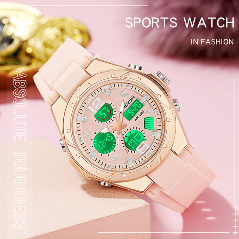 Women Dual Display Luminous Watches For Ladies Wrist Watches Sports Digital Quartz Fashion Luxury Brand Women Watches Dropship