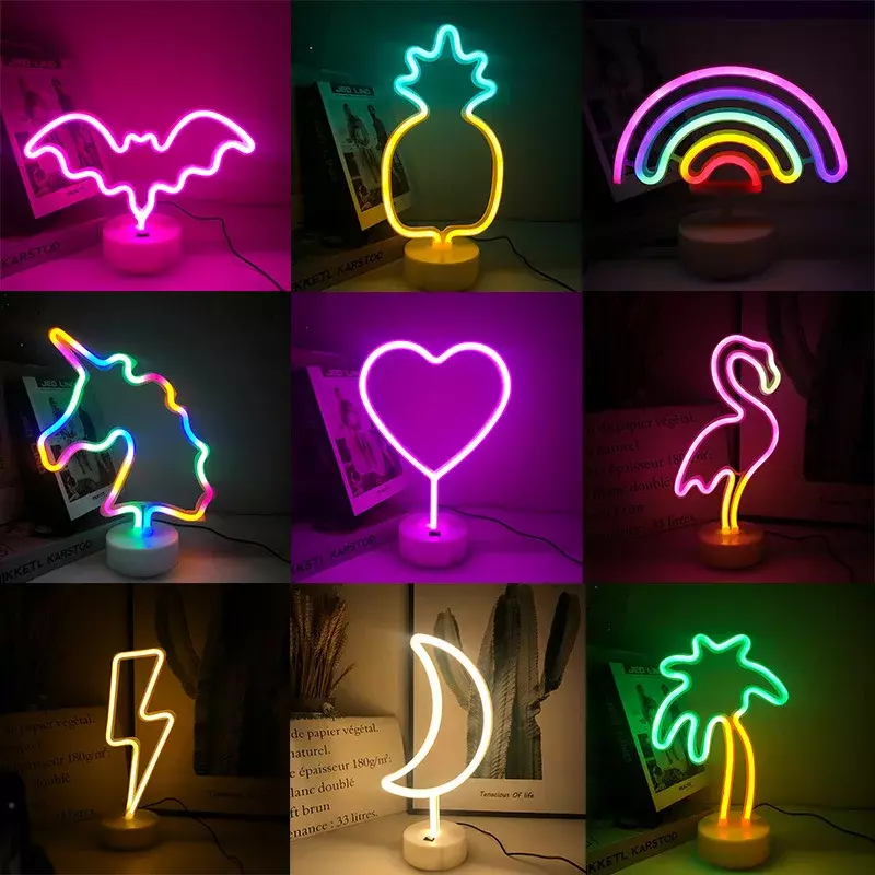 Neon Light Party LED Flamingo Pineappl Colorful Pink Led Night Light for Bedroom Decor Neon Sign Wallpaper Christmas Neon Bulb