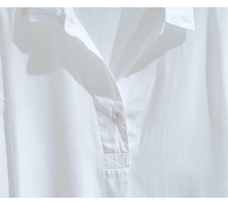 Camisa blanca con solapa de algodón de manga corta para mujer, Jersey coreano holgado, versátil, con botones y cuello en V, primavera y verano, novedad