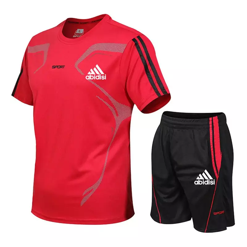 2024 nowa męska odzież sportowa kostium na lato męska strój do fitnessu strój sportowy koszulka z krótkim rękawem + szybkoschnące 2-częściowy nadruk