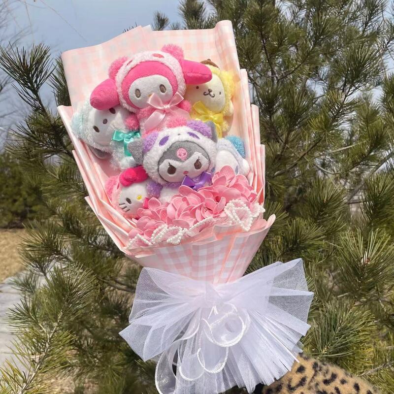 Christmas Gifts Cartoon Sanrio Plush Bouquet My Melody Kuromi Cinnamoroll Kt Cat Plush Doll Toy  Valentine Graduation Gifts
