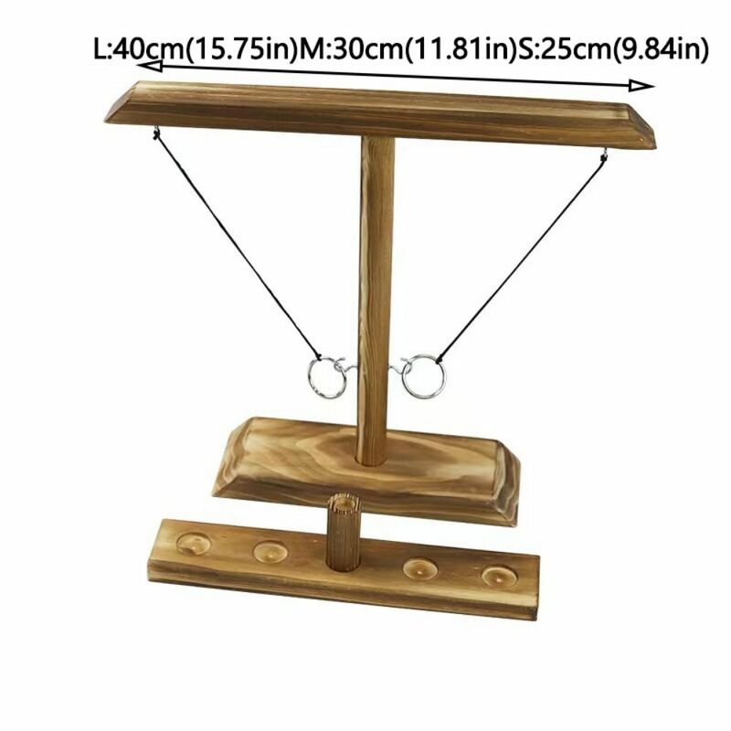 Wooden Ring Toss Game Battle Adjustable String Durable Board Games Handmade Handheld Hook and Ring Game Set Bar