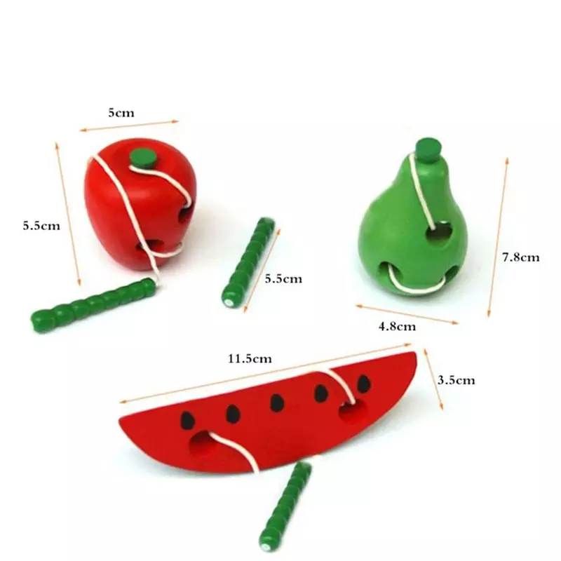 Baby Montessori Early Educational Toys Wooden Worm Eat Fruit Learning Toys For 0-7 Year Children Apple Peach Watermelon