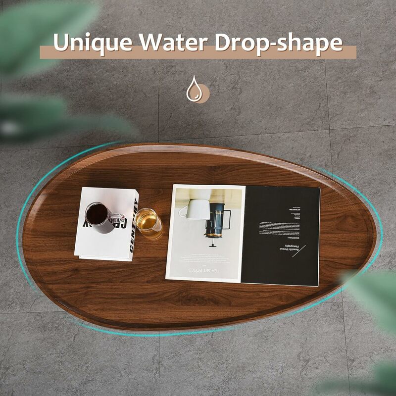 水型の木製中央テーブル、ミッドセンチュリー楕円形コーヒーテーブル、素朴な農家、2層コーヒーテーブル