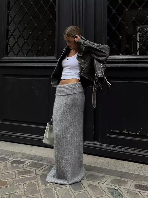 Женская кожаная куртка на шнуровке, однотонная винтажная куртка составного кроя с отложным воротником и длинным рукавом, элегантная уличная одежда, 2024