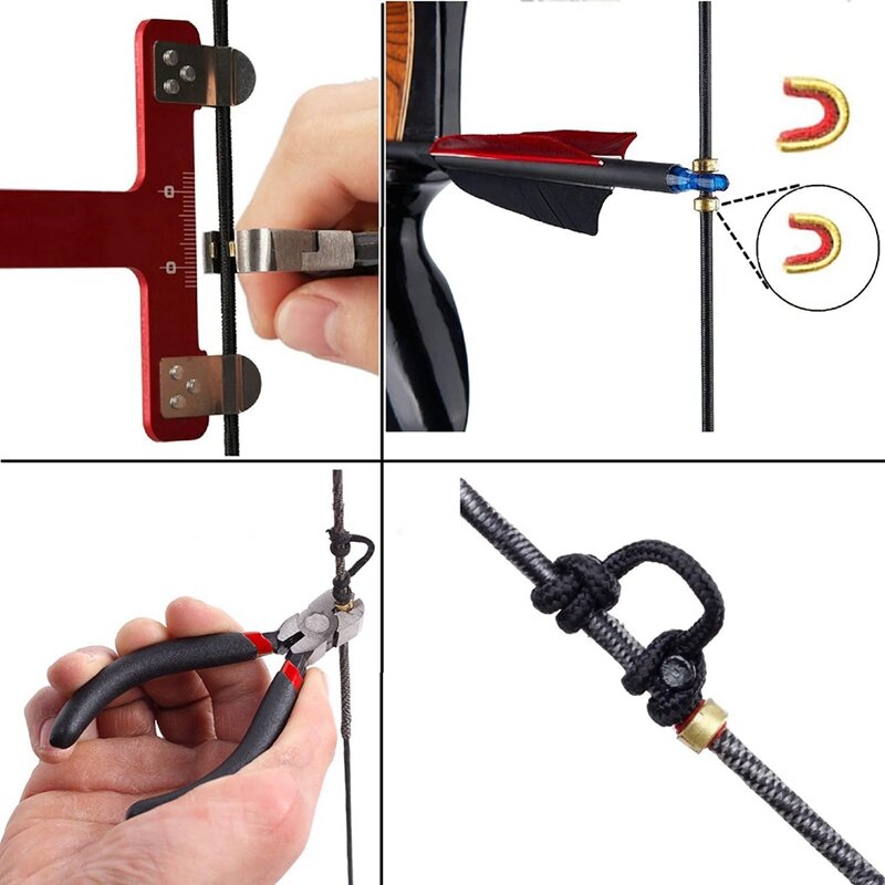 New-Bow String Nocking Points Set mit t quadratischem Lineal Nocking Schnallen zange und 8 Stück Nocking Schnallen Set