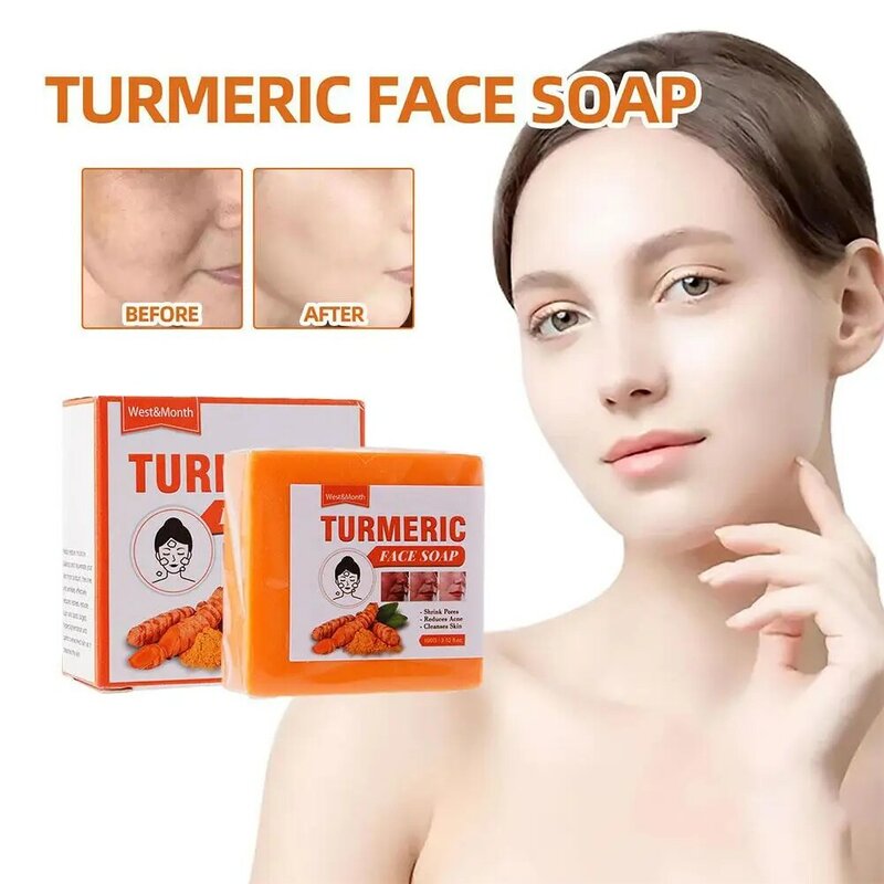 100g Turmeric Ginger Soap Anti Acne Skin Brighten Face Dark Pimples Soap Oil Handmade Cleansing Essential Remove Spot Bath G8X0