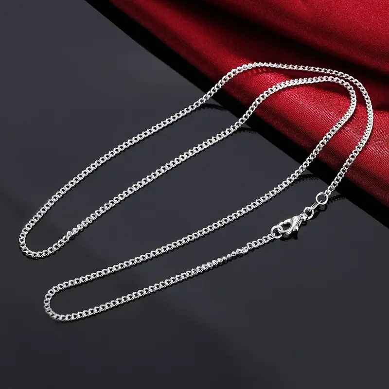 Collar de plata de ley 925 para hombre y mujer, cadena lateral de 2mm de ancho, 40-75CM de largo, joyería de boda