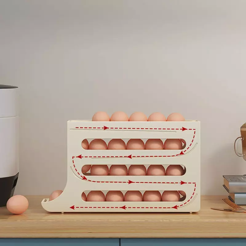 Refrigerador automático Egg Rack titular, caixa de armazenamento, recipiente, organizador, Rolldown, dispensador, rolagem, novo