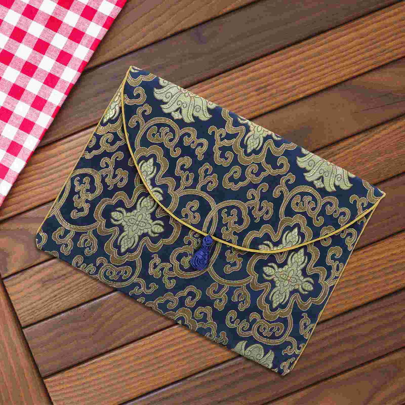 Bolsa de brocado de doble capa para guardar joyas budistas, bolsa pequeña y delicada para guardar regalos, escritura Retro