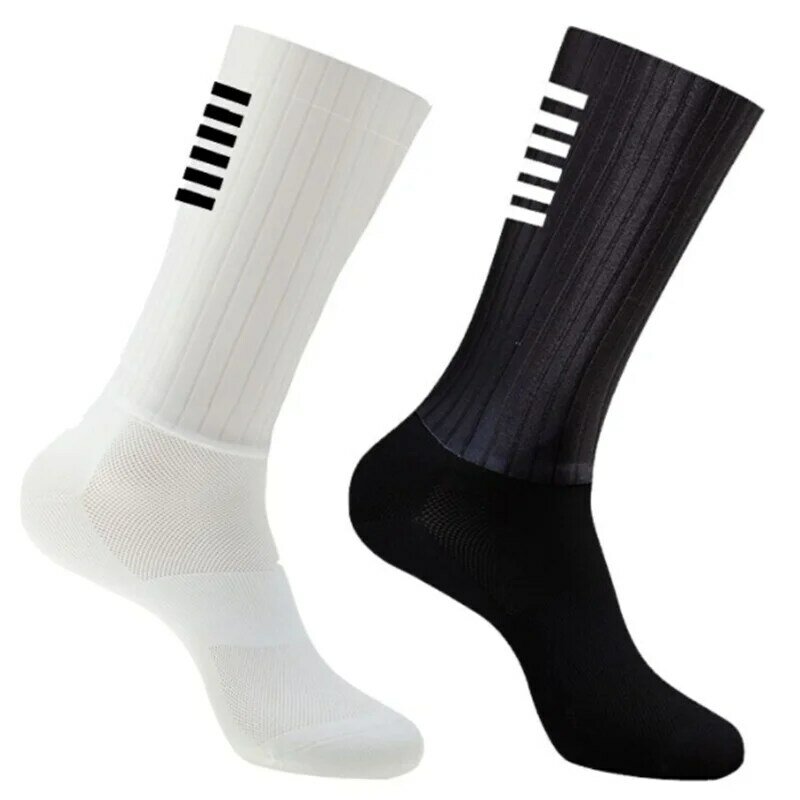 Велосипедные летние носки, Нескользящие белые силиконовые аэродинамические носки, мужские велосипедные спортивные носки для бега, велосипедные носки