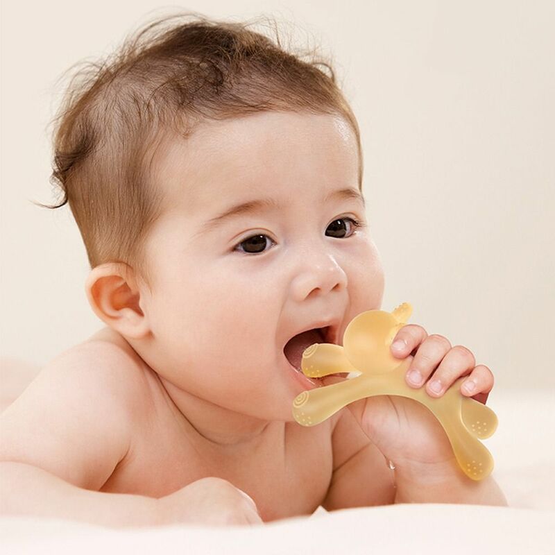 Chupete de silicona con palo Molar para bebé, chupete de cuidado Dental de conejo, juguete mordedor de mano anticomer, accesorios para bebés