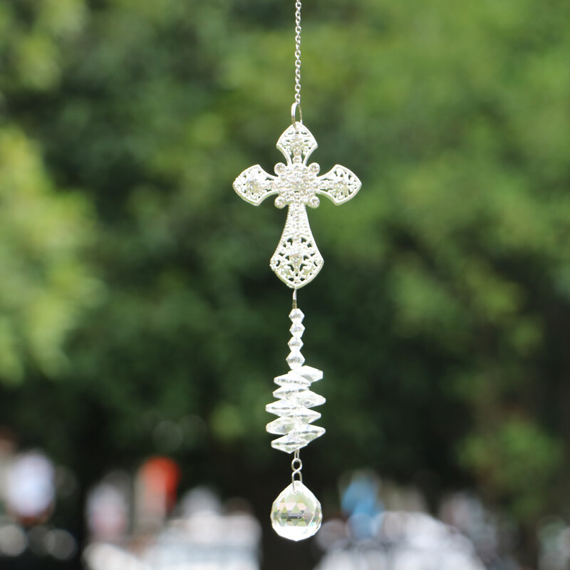 Window Hanging Crystals Suncatcher,Rainbow Prisms Pendant for Crystals Metal Cross Shape Wind Chimes for Window