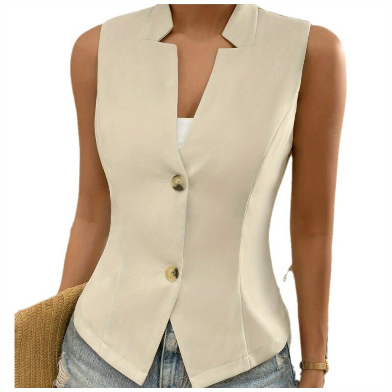 Fashion Office Ladies Vest Jackets For Women 2024 Elegant Outerwears New Single Breasted V-neck Sleeveless Office Jacket Coats